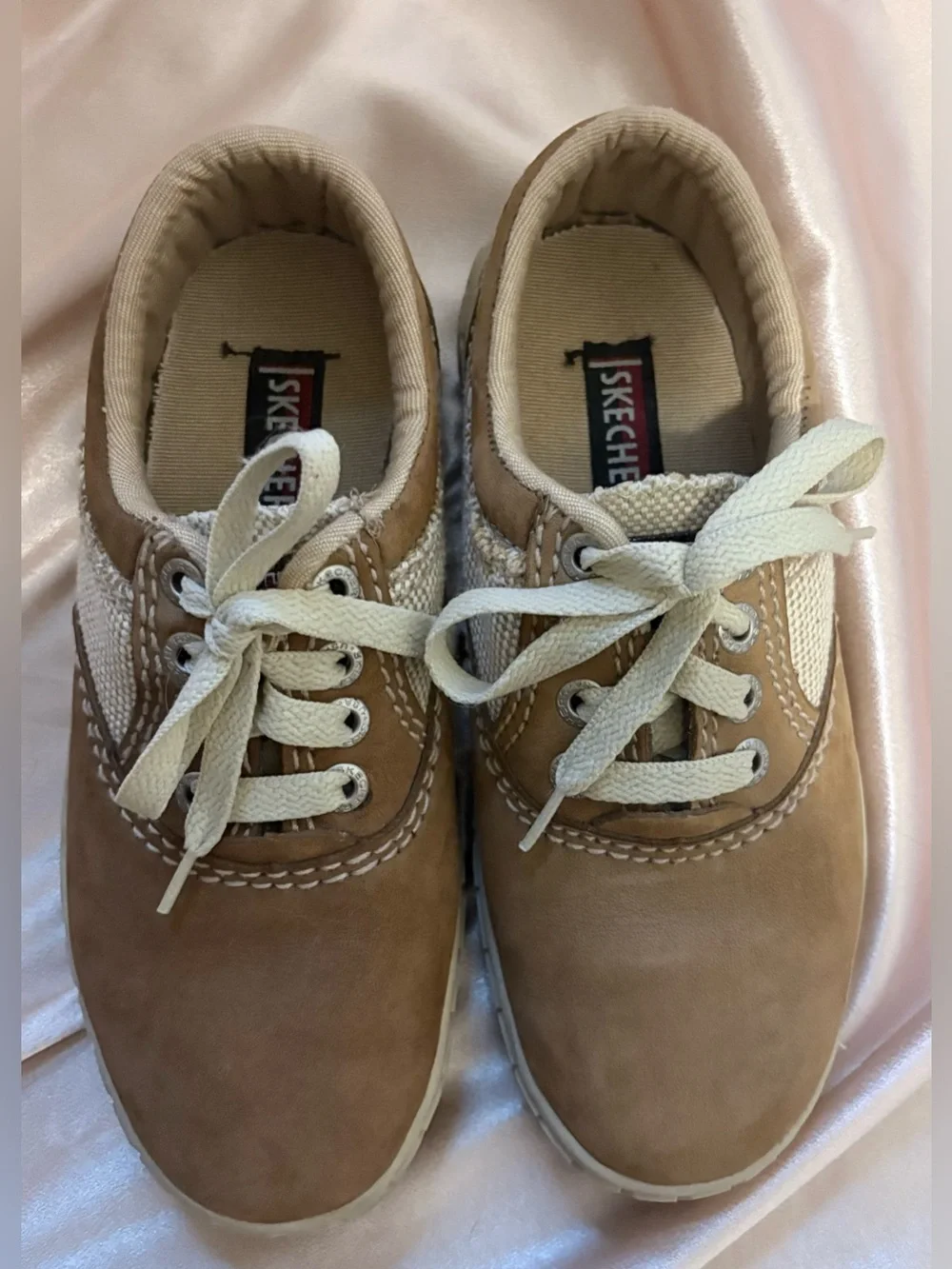 Vintage Skechers Leather Canvas Sneakers New Tan Brown Women’s Size 5 Y2K Casual